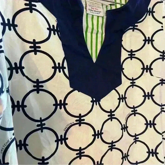 Gretchen Scott Designs Navy and White Geometric Design Tunic 100% Cotton Small - Picture 2 of 6